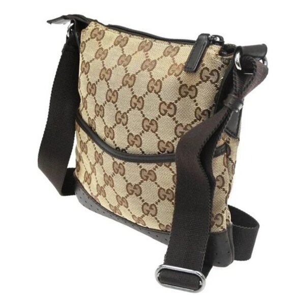 GUCCI Logo GG Pattern Crossbody Shoulder Bag Canvas Leather Brown Italy 35KC160 - Picture 2 of 16